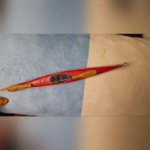 Red and Brown Model 1 Seater Kayak Christmas Holiday Ornament